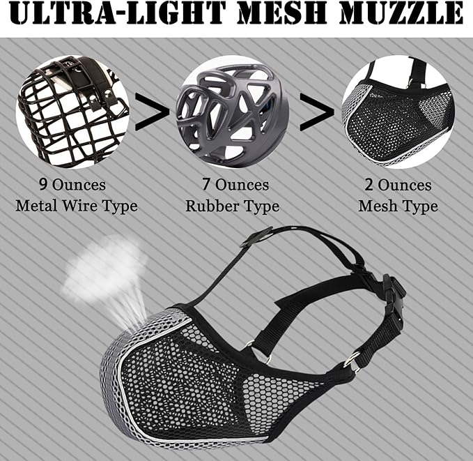 Mayerzon Dog Muzzle, Patented Mesh Soft Muzzle for Large Medium Small Dogs for Scavenging Grooming Biting Chewing, Breathable Reflective Doberman Husky Muzzle with Collar for Labrador Retriever Poodle