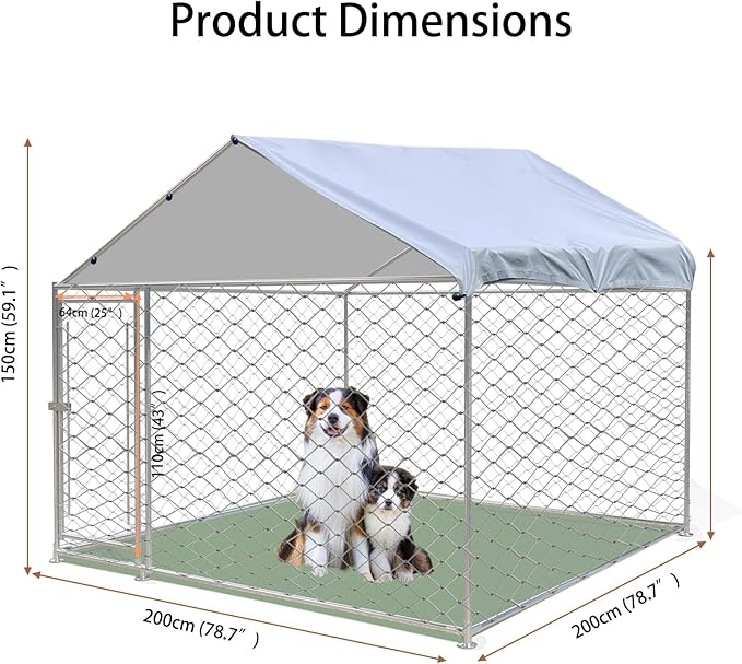 Outdoor Dog Kennel Outside with Waterproof Cover, Large Dog House with Safety Locks Door, Heavy Duty Dog Pens Run Enclosure Cage for Backyard Garden Lawn, 6.6 × 6.6 × 5FT