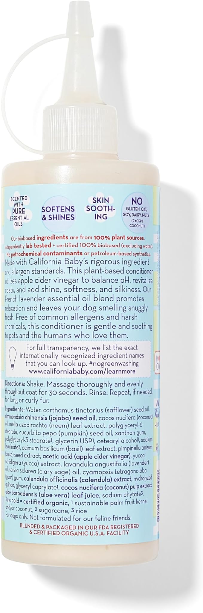 California Baby Hypoallergenic Dog Shampoo + Conditioner | 100% Plant-Based Ingredients | Lavender Scent | pH Balanced for Pets | Soothing Organic Calendula + Aloe + Apple Cider Vinegar