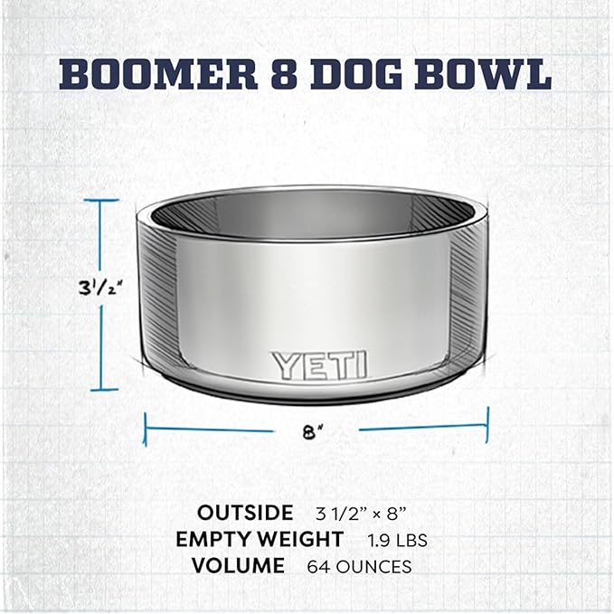 YETI Boomer 8, Stainless Steel, Non-Slip Dog Bowl, Holds 64 Ounces
