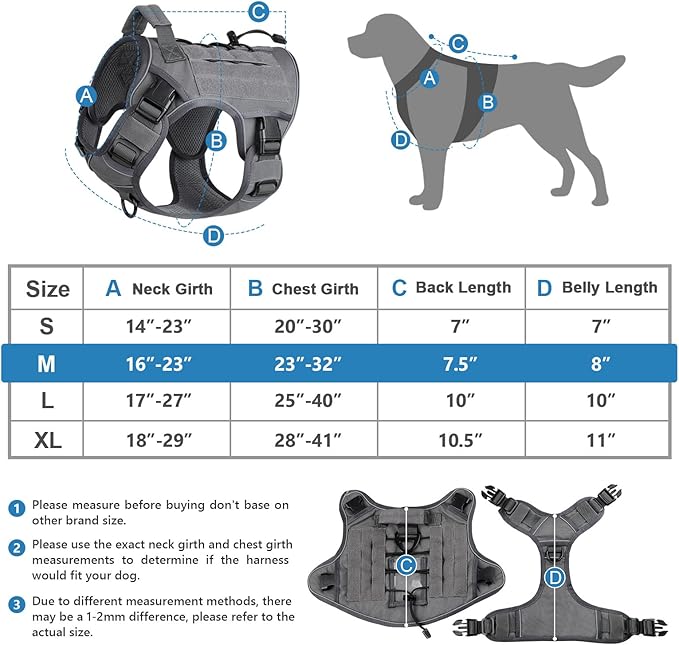 WINGOIN Grey Harness with Handle, Metal Buckles Tactical Dog Harness Vest for Large Medium Dogs No Pull Adjustable Reflective K9 Military Dog Vest Harnesses for Walking, Hiking, Training(M)