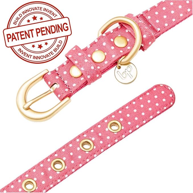 Blueberry Pet 2 Patterns Adjustable Dog Collar with Metal Buckle and 2 Detachable Bowtie - Pink Polka Dot, Neck 9-12.5", for Small Breed