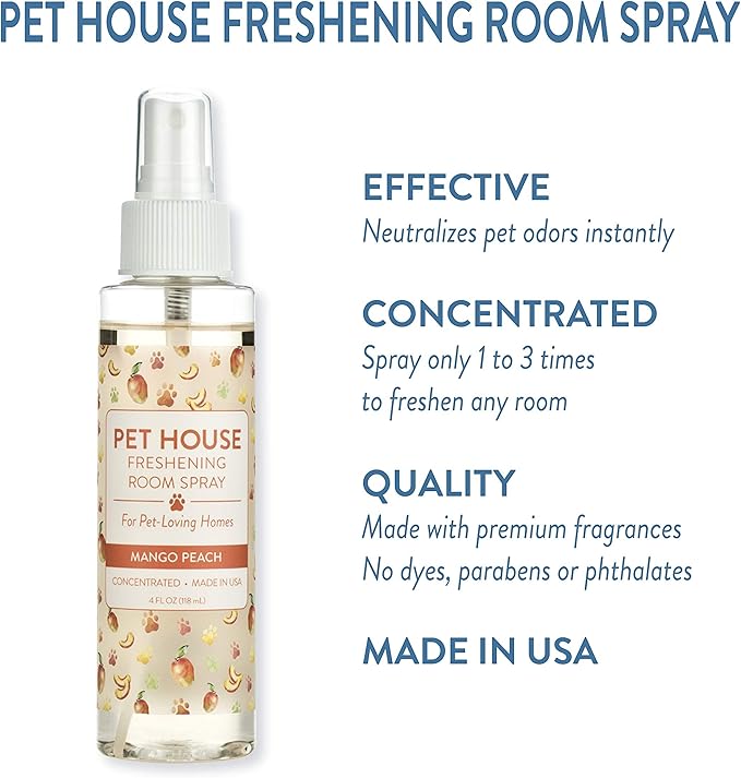One Fur All Pet House Freshening Room Spray - Mango Peach - Concentrated Air Freshener - Non-Toxic & Pet-Friendly Air Freshener - Pet Odor Eliminator Room Spray