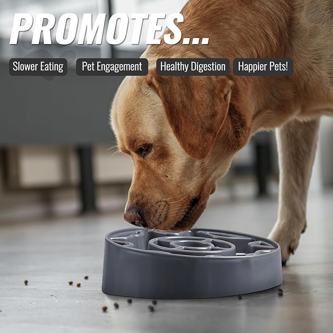 Tilted Slow Feeder Dog Bowl for Flat Face Breeds, Retro Style Non-Skid Food Bowl for Flat Face Breeds for Dogs & Cats Large, Small (Gray)