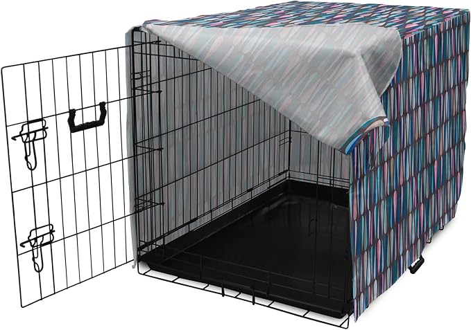 Ambesonne Mid Century Dog Crate Cover, Modern Style Retro Pattern Droplet Shapes Mosaic in Tones, Easy to Use Pet Kennel Cover for Medium Large Dogs, 48 Inch, Taupe Blue