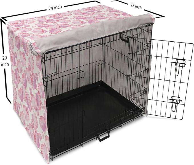 Ambesonne Watercolor Flowers Dog Crate Cover, Pastel Petals Romantic Rose Leaf Botanical Beauty Essence, Easy to Use Pet Kennel Cover for Cats & Medium Dogs, 24 Inch, White Pink