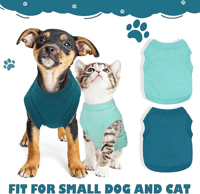 2 Pieces Dog Clothes for Small Dogs Girl Boy Spring Summer Puppy Soft Dog Shirt Solid Color Chihuahua Clothes Pet Clothing Cute Cat Cloth XXS~M (Cyan,Dark Green, Medium)