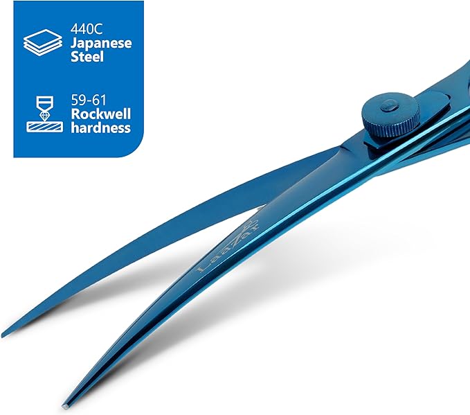 Laazar Dog Grooming Scissors - 7.5 Inch Curved Grooming Scissors for Dogs, 440C Stainless Steel Pet Grooming Scissors with Finger Rest & Case, Dog Shears for Grooming, Cat Grooming Supplies
