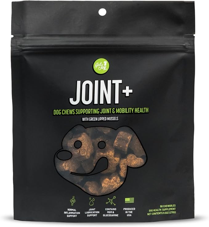 Get Joy Joint+ Hip & Joint Care Dog Supplement Chews, 90 Soft Chews, Chicken Flavor, Supports Joint & Mobility Health, with Green Lipped Mussels, PhD Animal Nutritionist Formulated, Produced in USA