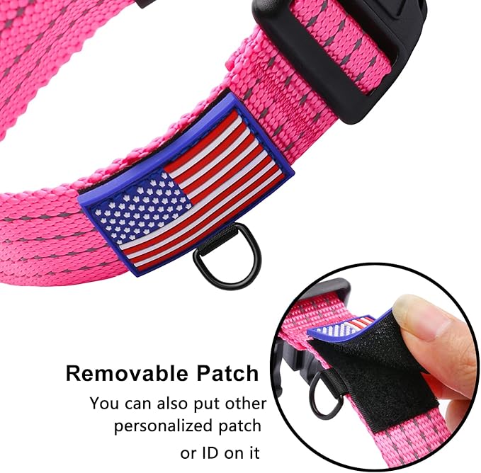 Martingale Collar for Training Dogs. Adjustable Reflective Collars with Buckle-USA Flag- NO Pull-Prevents Slipping Out, for Medium Large XL Dogs. Helps with Strong pullers(L, Pink)