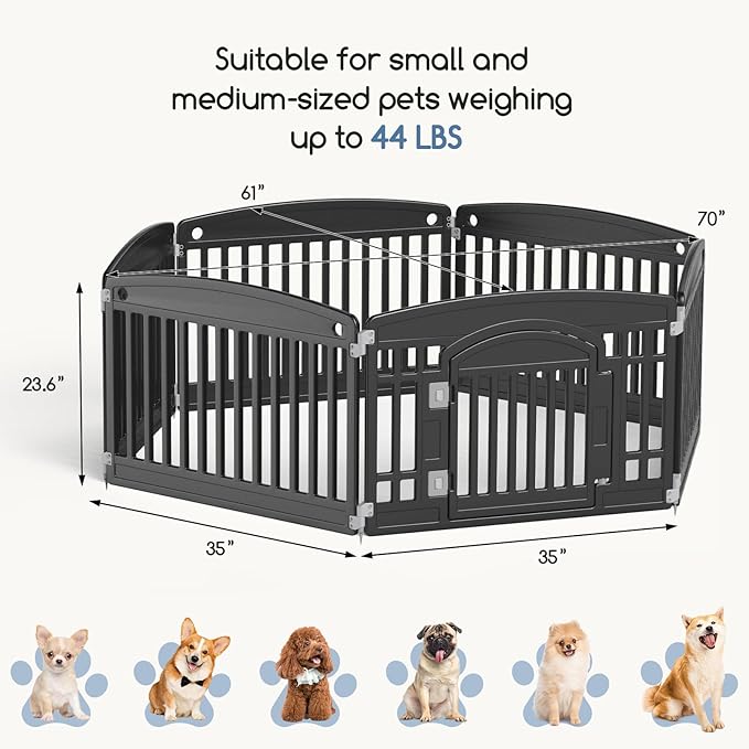 Plastic Dog Playpen | 6-Panel 24" Safe & Secure Indoor/Outdoor Pet Fence | Folding & Portable | 35 x 35 x 24IN, Ideal for Small to Medium Dogs | Easy to Clean （Black）