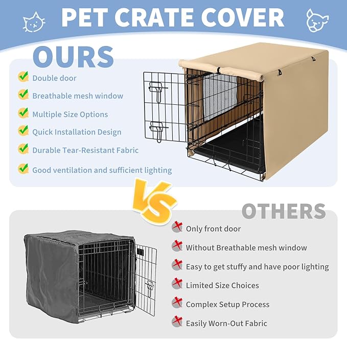 X-ZONE PET 36" Dog Crate Cover for Indoor/Outdoor - Heavy Duty Polyester Pet Kennel Cover Fits for Wire Dog Cage Beige