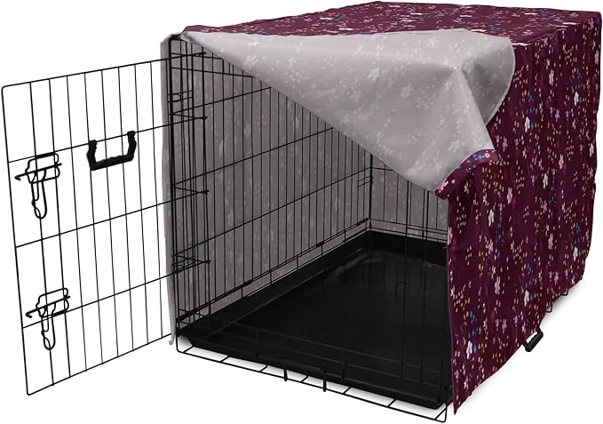 Lunarable Maroon Dog Crate Cover, Pattern of Wildflowers Scene Botanical Spring Time Elements Colorful Blooms, Easy to Use Pet Kennel Cover for Cats & Medium Dogs, 24 Inch, Maroon Multicolor