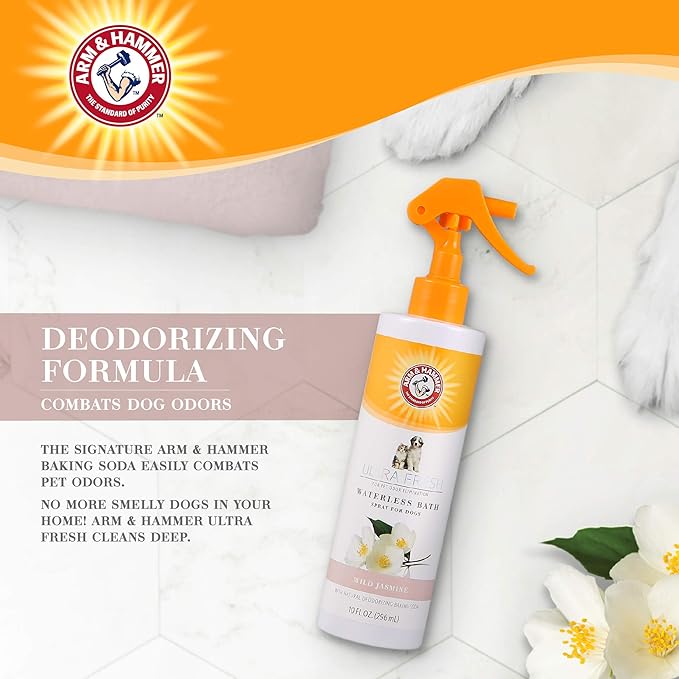 Arm & Hammer for Pets Ultra Fresh Waterless Bath Spray for Dogs in White Jasmine Scent | Waterless Dog Shampoo and Dog Deodorizing Spray, Dog Spray Deodorizer Perfume,10 Fl Oz