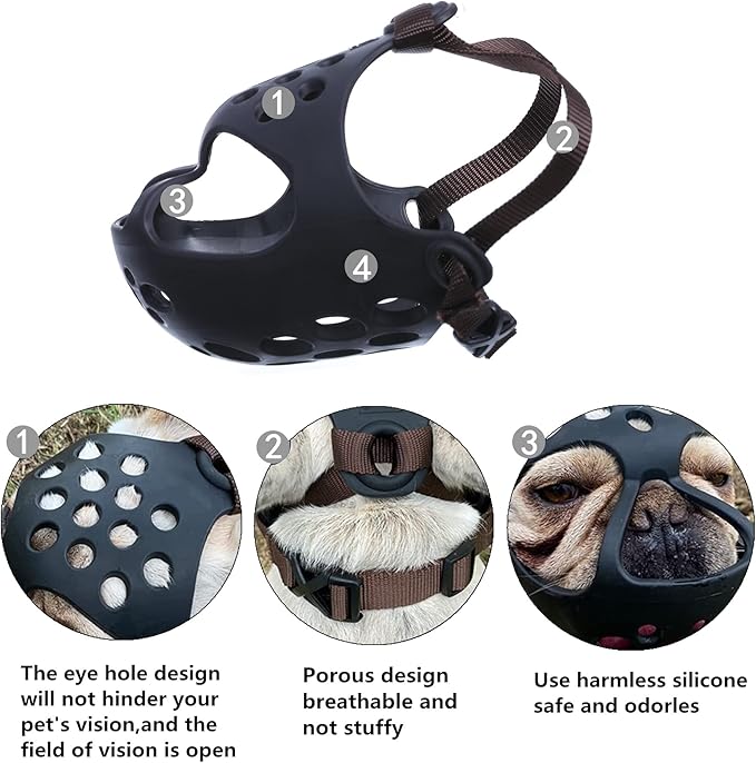 Short Snout Dog Muzzles,Soft Silicone Adjustable Breathable Bulldog Muzzle for Biting Chewing Barking Training,Ideal for Flat-Faced Dogs