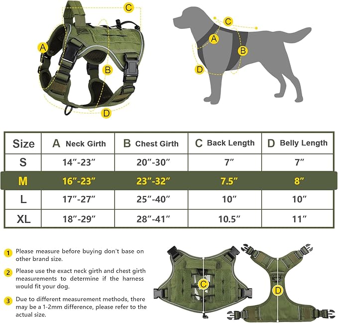 WINGOIN Green Harness with Handle Tactical Dog Harness Vest for Large Medium Dogs No Pull Adjustable Reflective K9 Military Dog Vest Harnesses for Walking, Hiking, Training(M)