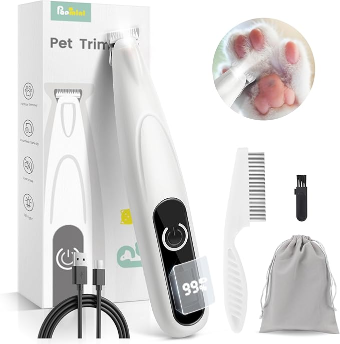 Dog Grooming Kit with LED Display, 35dB Ultra-Low Noise Dog Paw Trimmer, Cordless Hair Trimmer for Paws, Ears, Face, Rump with LED Light