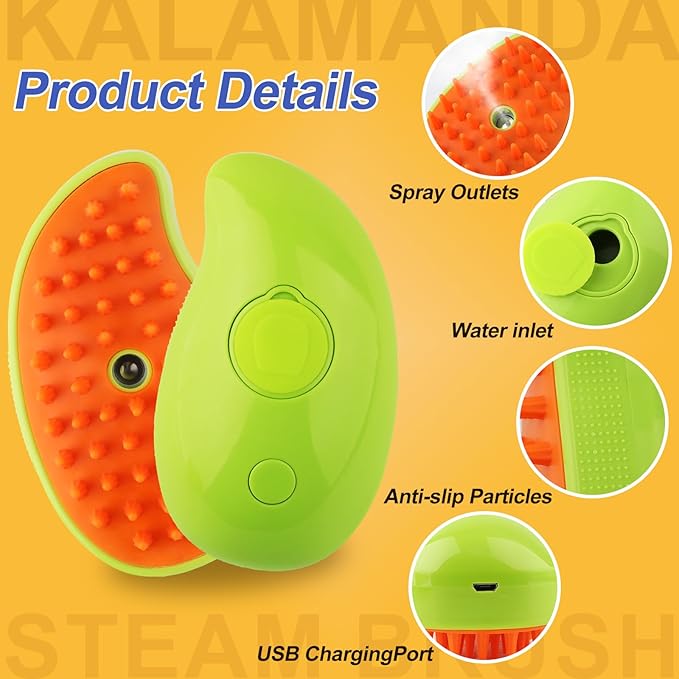 Cat Steam Brush, 3 in 1 Cat Steamy Brush Cleanser, Silicone Massage Grooming Brush, Pet Hair Cleaning Brush Comb for Cats Dogs(Mango Green)