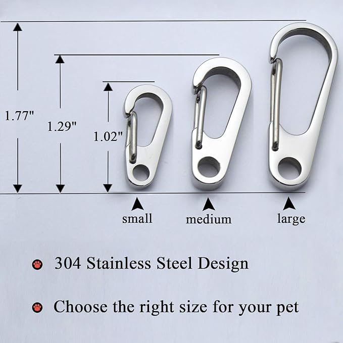 IVIA Dog Tag Clips / 2 Pack/Multiple Size 304 Stainless Steel Quick Clip with Rings/Easy Change Dog Cat ID Tag Holder for Small pet Collars and Harnesses.(2 Small Grey)