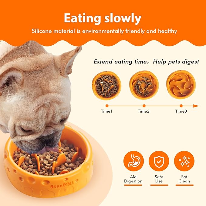 Silicone Slow Feeder Dog Bowls & Cat Bowls, 2 Cups Small Pet Food Bowl with Non-Slip Suction Base, Food-Grade Safe Puzzle Feeder for Small & Medium Dogs & Indoor Cats - Dishwasher & Microwave Safe