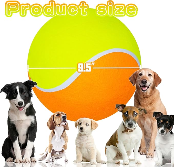 Giant Dog Tennis Ball Big Pet Toys Outdoor Sports Ball with Inflating Needles for Small Medium Large Dog (Yellow+Orange, 9.5inch)