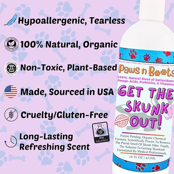 Skunk Odor Remover, #1 Most Effective & Safest Formula Available. Shampoo Guranteed to Get The Skunk Out! 100% Natural, Non-Toxic, Safe to Use on Dogs/Cats, Clothing, Furniture, Even You!