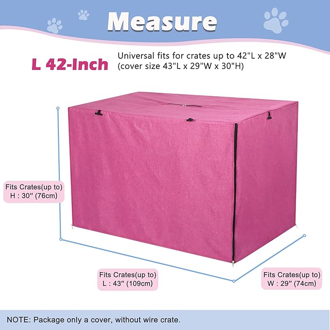 Deblue Heavy-Duty Dog Crate Cover, Privacy Pet Kennel Cover Universal Fits for 42 Inches Wire Cage, Polyester Crate Cover Fit for 1 2 3 Doors Crate (Pink)