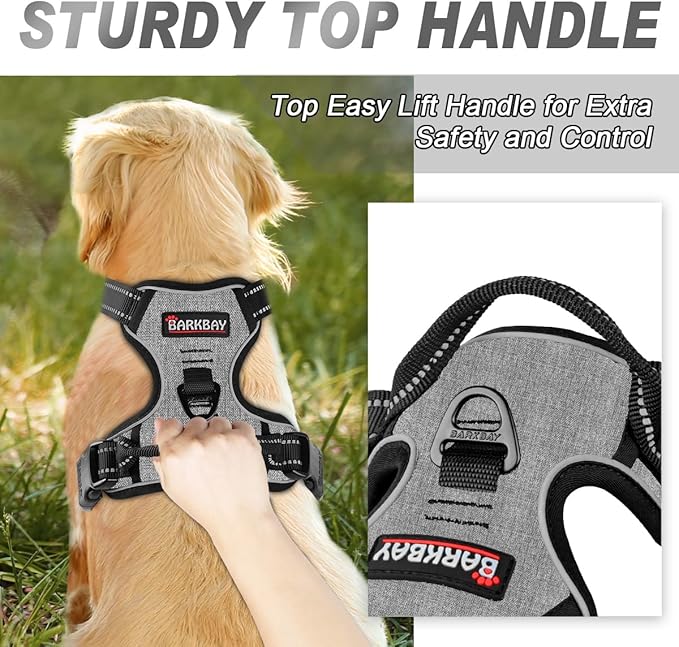 BARKBAY No Pull Dog Harness Front Clip Heavy Duty Reflective Easy Control Handle for Large Dog Walking(Flint Gray,M)