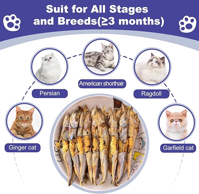 Freeze Dried Fish Dog Treats - Whole Capelin Fish Seeds Cats Treats Natural Single Ingredient Delicious Snacks Training Healthy Chews Food Pet Food No Fillers （3 Oz）