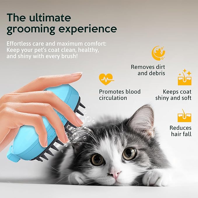 Cat Steam Brush for Shedding Pets 3 in 1 Function, Spritz Defur Comb for Kittens, Steamy Hair Rake for Long-Haired Dogs, Steamer Brush for Massage, Grooming and Removing Loose Hair