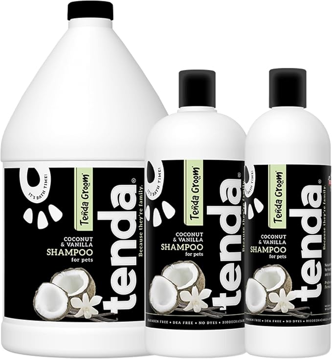 Tenda Coconut & Vanilla Shampoo for Dogs 32oz – Moisturizing Pet Wash with Coconut Oil & Vanilla – Gentle Formula for Clean, Soft, Healthy Coats.