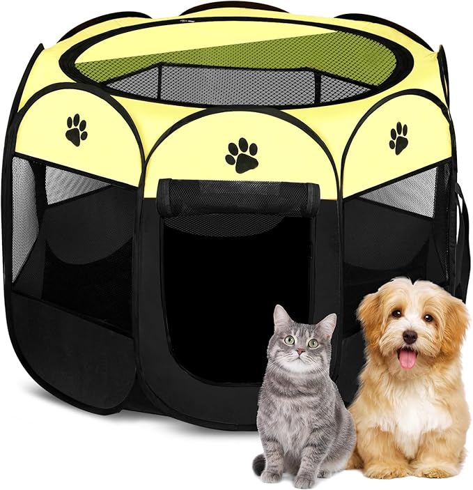 Pet Dog Puppy Playpen Dog Cat Tent Crates, Foldable Exercise Kennel Portable Playpen for Small Medium Dogs/Cats/Rabbits, Indoor Outdoor Travel Camping Use with Removable Zipper Top Green