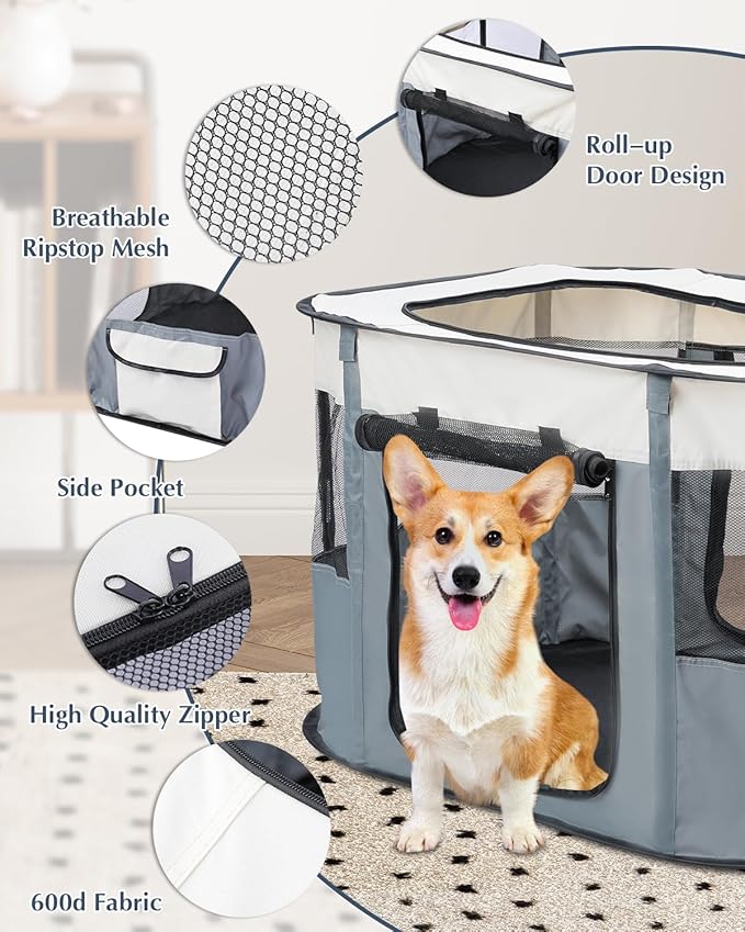 Bdor Dog Playpen, Portable Pet Playpen Tent Cage Kennel with Zipper Top Cover, Cat Kitten Puppy Rabbits Enclosure Crate for Indoor Outdoor Camping Travel, L
