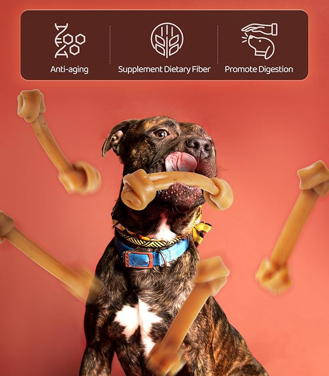 Large 6.5" Cranberry and Seaweed Chewy Bones Dog Treats,16OZ Rawhide Free Dog Treats 6 Packs Dog Chewy Treats for Aggressive Chewers Medium and Large Dogs