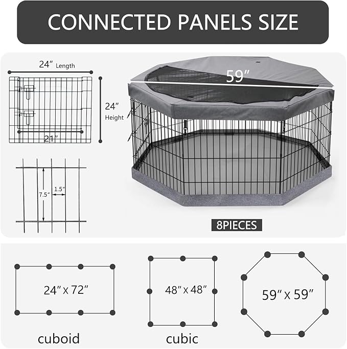 PETIME Foldable Metal Dog Exercise Pen/Pet Puppy Playpen Kennels Yard Fence Indoor/Outdoor 8 Panel 24" W with Top Cover and Bottom Pad (Playpen+Bottom+Top Cover, 8 Panels 24" H)