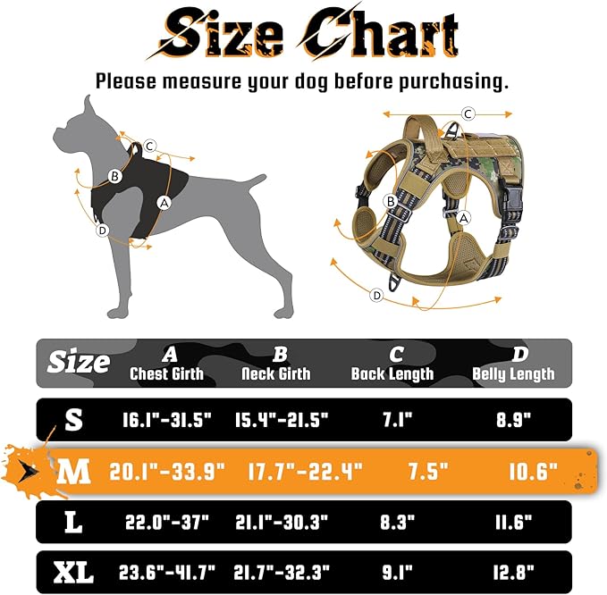 rabbitgoo Dog Harness Medium Sized No Pull, Tactical Service Dog Vest with Molle and Control Handle, Adjustable and Reflective Military Pet Harness for Easy Walking and Training, Brown camo, M