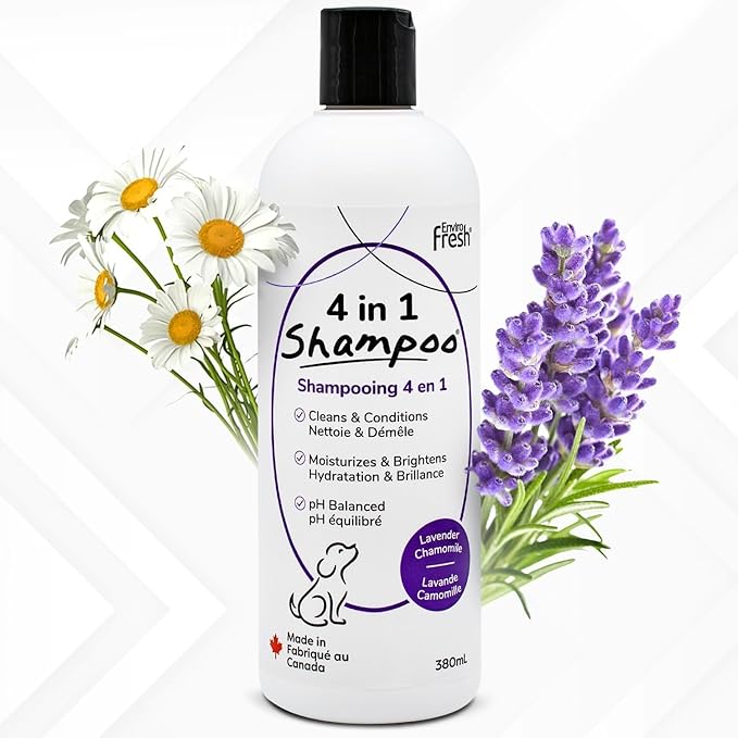 Dog Shampoo, 4-in-1 Pet Shampoo by EnviroFresh - Dog Shampoo for Allergies and Itching, Dog Shampoo for Smelly Dogs (Lavender) 12 oz.