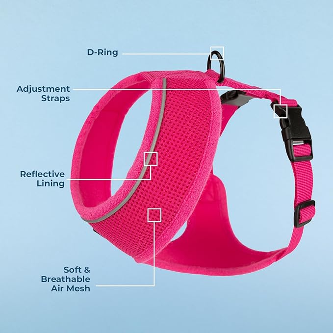 Voyager Aerolite No Pull Mesh Dog Harness with Lightweight, Soft, Breathable, Reflective Stitching, and Adjustable Straps for Walking, Running, Training, Heavy Duty and Durable - Fuchsia, S