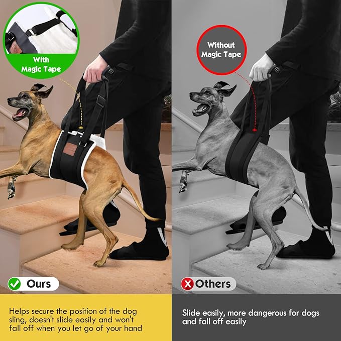 Dog Sling for Back Legs, Dog Lift Harness, Magic Tape Dog Sling for Large Dogs Hind Leg Support, Elderly Dog Lifter, Help Canie Hip Arthritis K9 Cruciate Ligament Rehabilitation (Large)