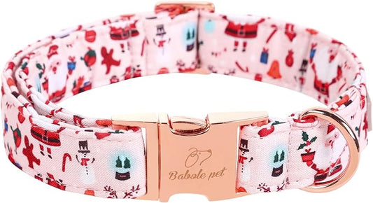 Christmas Dog Collar for Small Dog,Pink Elk Santa Claus Male Dog Collar with Safety Metal Buckle Adjustable Puppy Collars for Medium Large Boy&Girl Dog,S, Neck 10"-16"