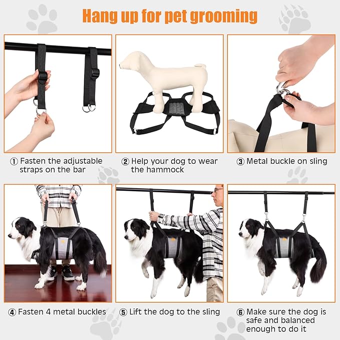 Ownpets Pet Grooming Hammock, Breathable Dog Grooming Hammock with Carabiners, Pet Grooming Harness Sling for Grooming, Hair Nail Trimming Cutting & More, M