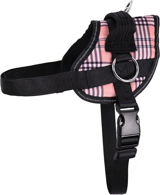 Bark Appeal Pink Plaid No-Pull Dog Harness for Extra Small to Small Sized Pets – Adjustable, Reflective Vest with 3 Leash Clips for Added Control, Easy Walks & Training – Small