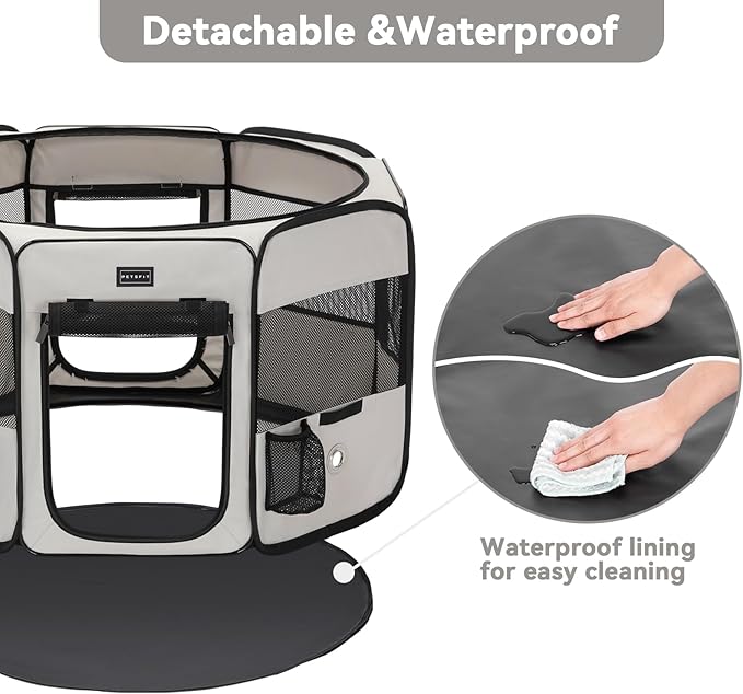 Petsfit 36" Dog Playpen with Dual Zipper Doors –Sturdy Foldable Puppy Playpen for Medium Dogs with Removable Mesh Top and Leakproof Bottom