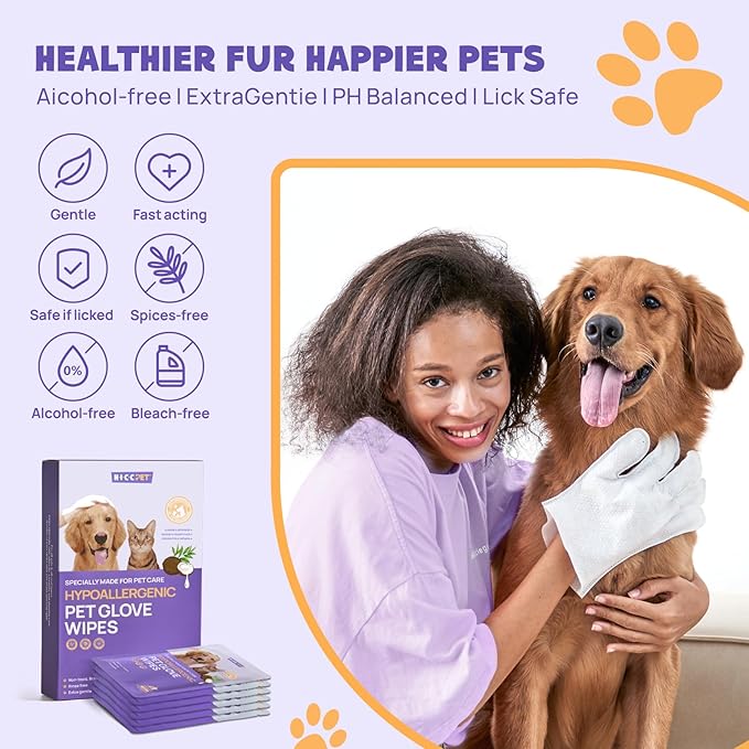 Cleaning & Deodorizing Bathing Wipes for Dogs & Cats, Nourish Fur Coconut Oil Grooming Wipes for Dogs, Pet Cleaning Gloves Wipes for Daily Care and Traveling, Hypoallergenic (Verbena Scent)