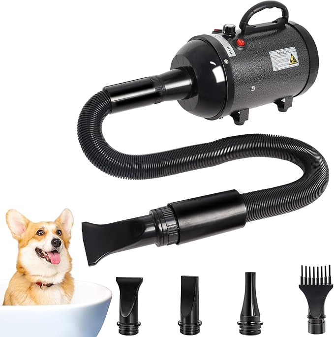 Dog Dryer for Large Dogs 5.2HP 3800W High Velocity Pet Hair Dryers with Heater for Grooming, Spind Temperature Adjustable Pet Dryer Machine with 4 Nozzles (Black)