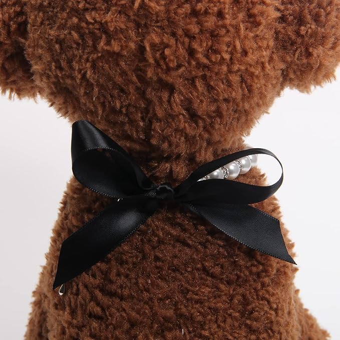 Dog Cat Pearls Necklace Collar with Bling Accessories and Ribbon Bow Pet Puppy Jewelry for Female Dogs Cats Small Medium (XL, White)