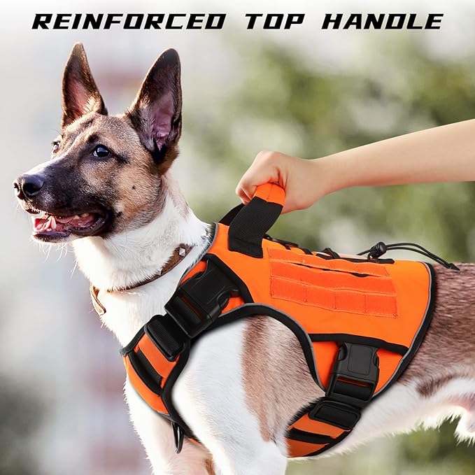 WINGOIN Orange Tactical Dog Harness Vest for Large Dogs No Pull Adjustable Reflective Military Pet Harness with Handle for Golden Retriever, Doberman Pinscher, Rottweiler, Great Dane Service Dog (XL)