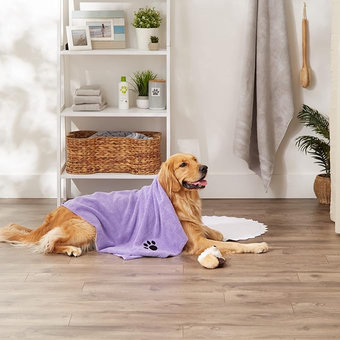 Bone Dry Pet Grooming Microfiber Towel, Embroidered Collection, X-Large,41x23.5, Lavender