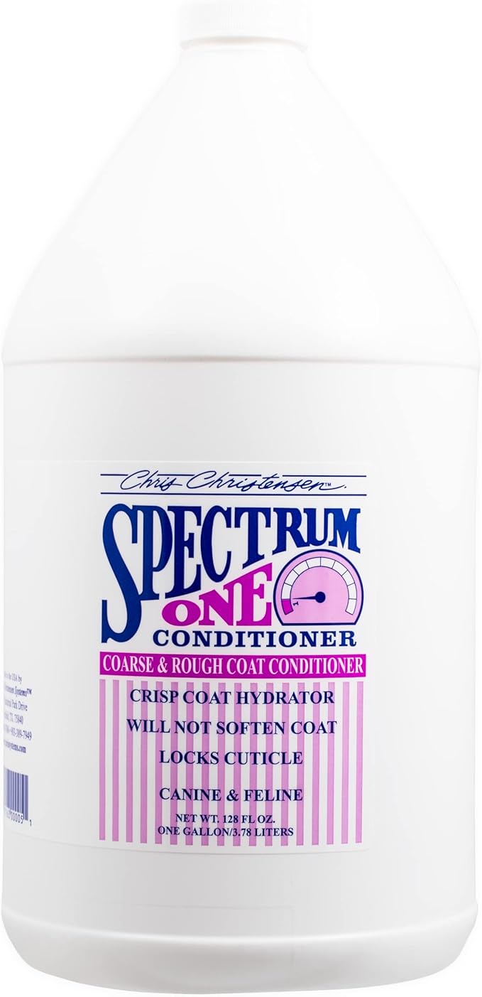 Chris Christensen Spectrum One Ultra Concentrated Dog Conditioner, Makes up to 8 Bottles, Groom Like a Professional, Maintains Inner Cortex Hydration, Coarse and Rough Coat, Made in The USA, 1gal
