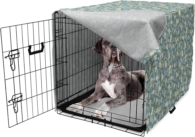 Lunarable Spring Dog Crate Cover, Pastel Tone Romantic Blossoming Flowers Pattern Vintage Garden Art, Easy to Use Pet Kennel Cover for Medium Large Dogs, 48 Inch, Cadet Blue Eggshell